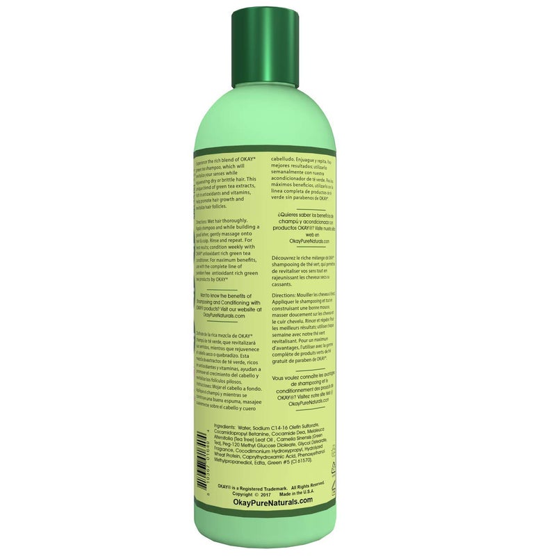 OKAY | Green Tea Nourishing Antioxidant Rich Shampoo | For All Hair Types & Textures | Revitalize - Rejuvenate - Restore Moisture | With Tea Tree Oil | Free of Parabens, Silicones, Sulfates | 12 oz - Image 2